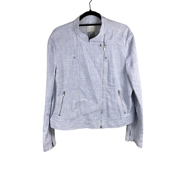 LOFT Light Gray Linen Moto Jacket XL Y2K Core Minimalist Vibe - Picture 3 of 8